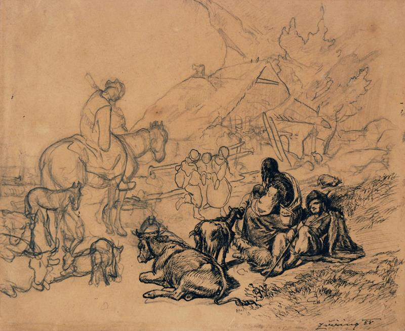 Kresba: Rusínská idyla - František Zvěřina (1858) Zdroj: Webumenia.sk